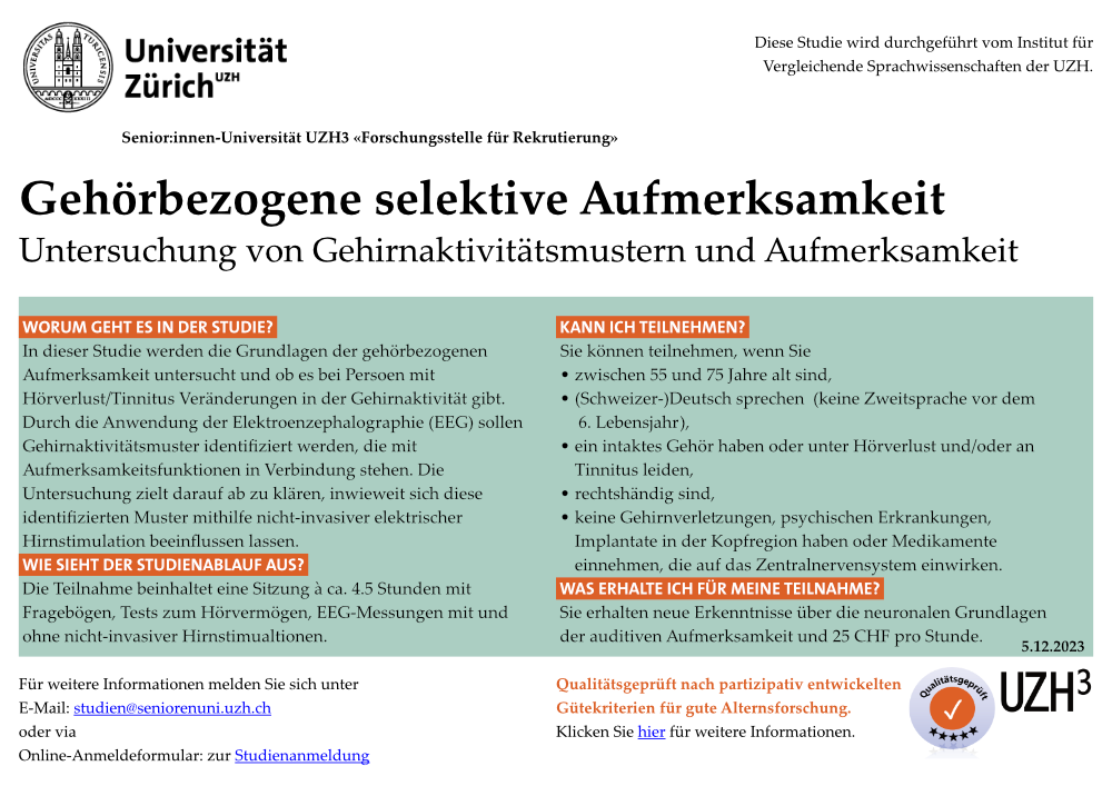 Bild des Flyers der Studie Gehörbezogene selektive Aufmerksamkeit