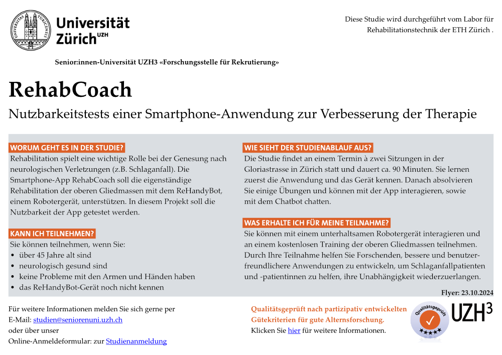 Bild des Flyers der Studie RehabCoach